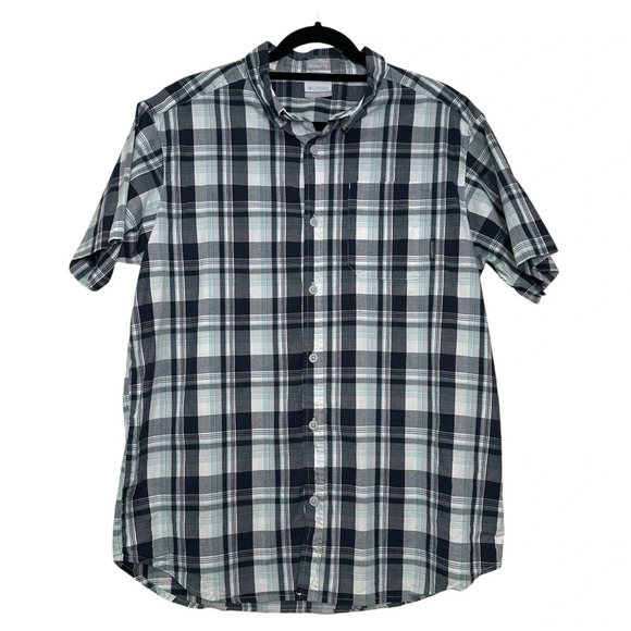 Columbia Men’s L Regular Fit Blue Plaid Short Sleeve Shirt - Picture 1 of 5